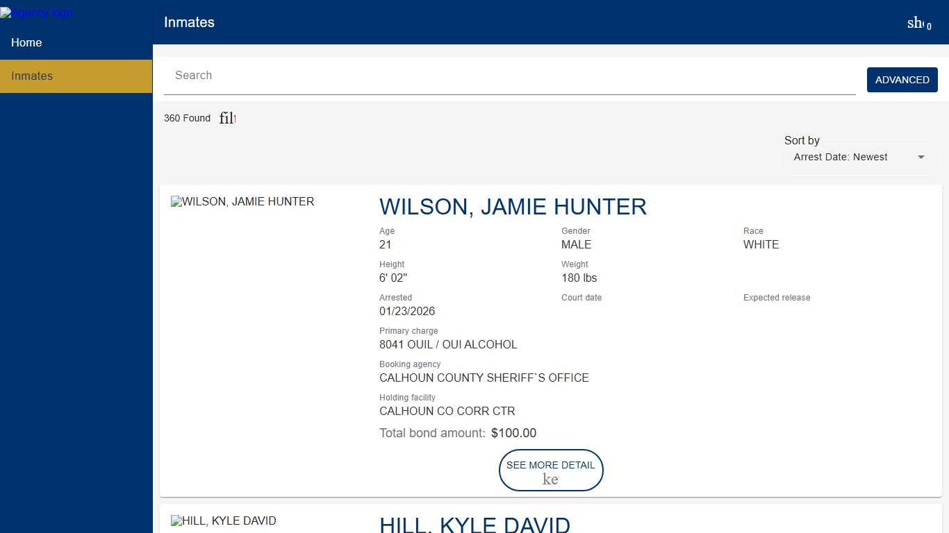 Calhoun County Sheriff's Department Police to Citizen - Inmates catalog