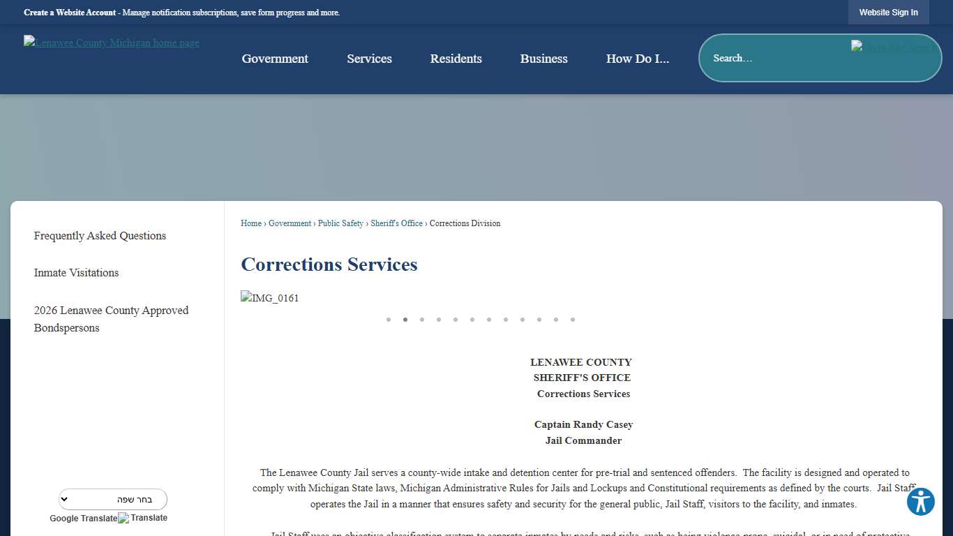 Corrections Services Lenawee County, MI